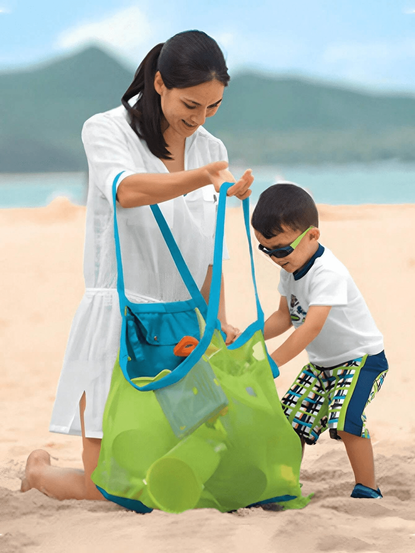 1pc Lightweight,Foldable Large Capacity Beach Bag,Capacity Mesh Beach Toy Storage Bag, Sports Tool Bag,For Children