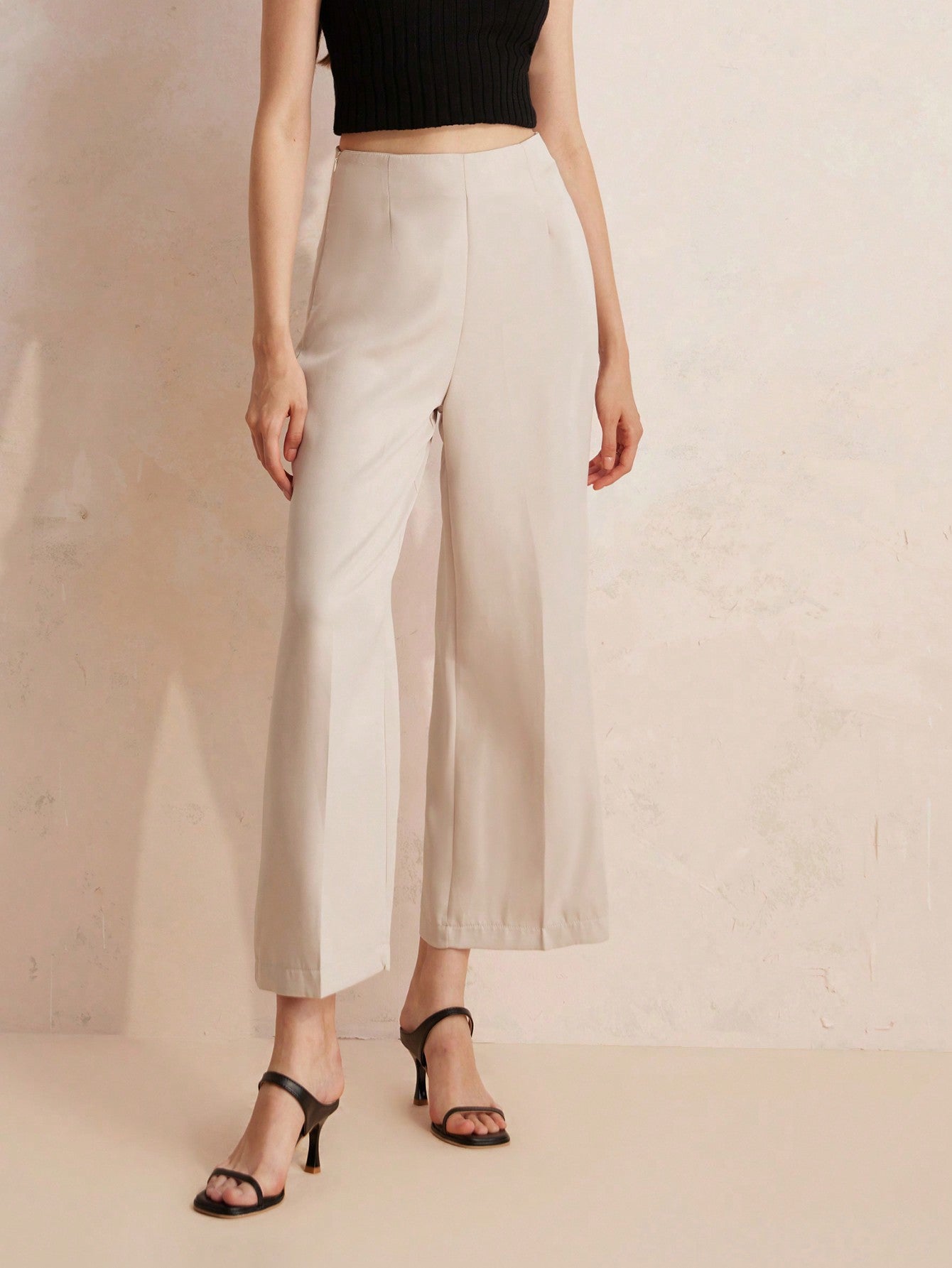 High-Waist Plain Pressed Line Wide-Leg Women's Trousers