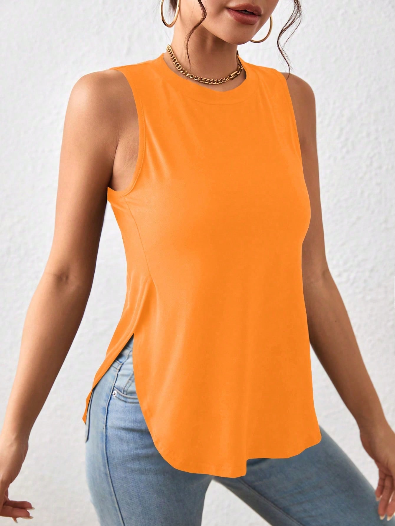 Solid Split Hem Tank Top