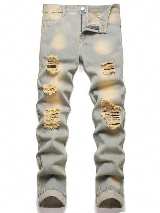 Men's Blue Distressed Denim Jeans