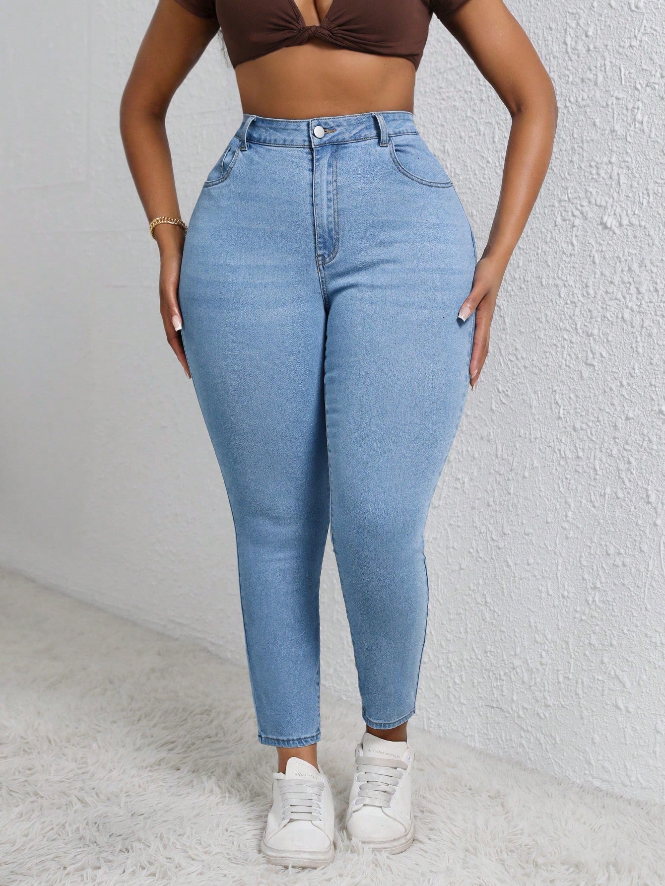 Women'S Plus Size Solid Color Denim Pants