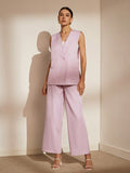 BIZwear Solid Color Sleeveless Crop Top & Wide Leg Casual Pants Set With Split Design
