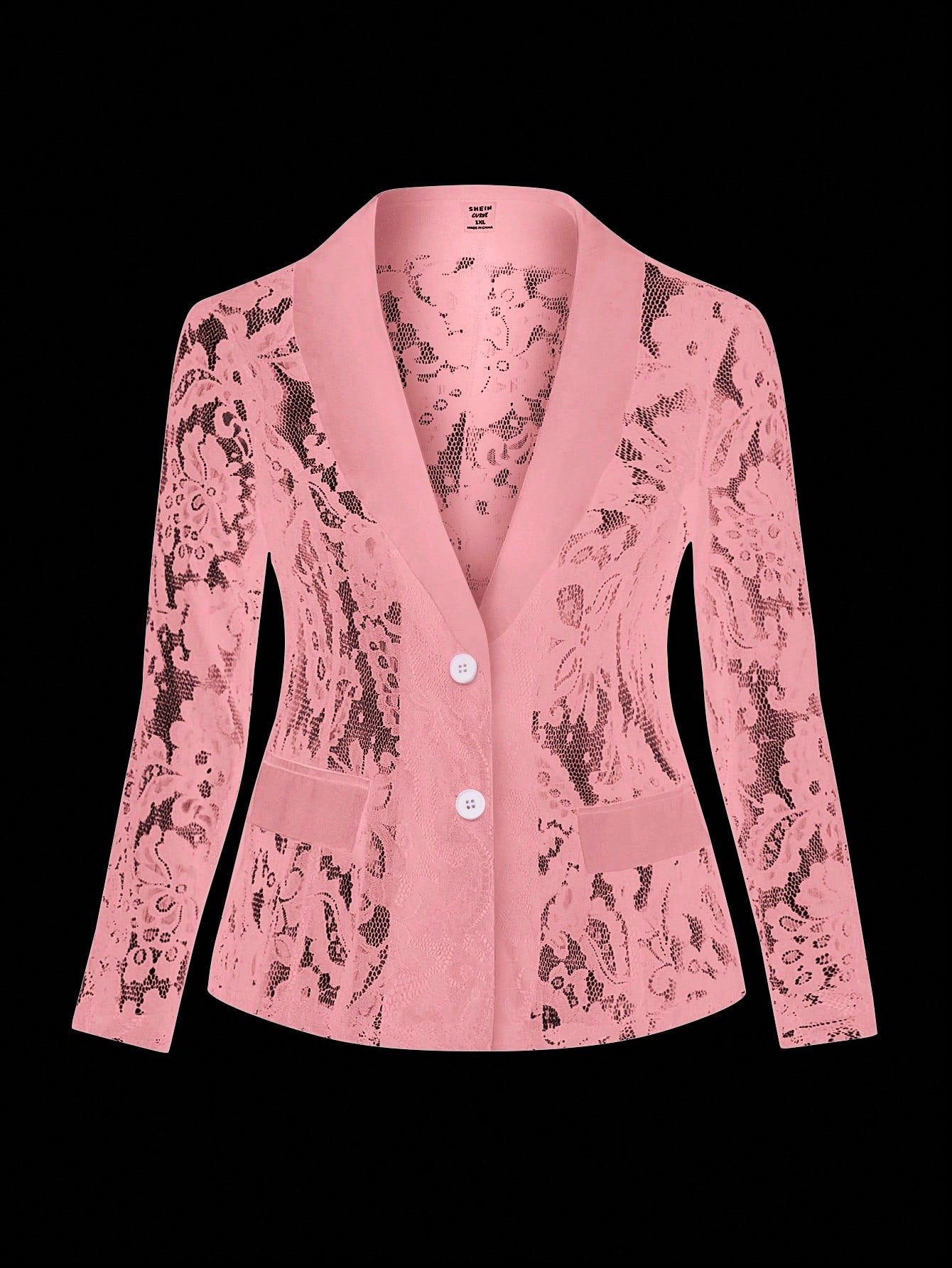 Plus Size Women Solid Color Shawl Collar Lace Blazer Jacket With Long Sleeves For Spring/Summer