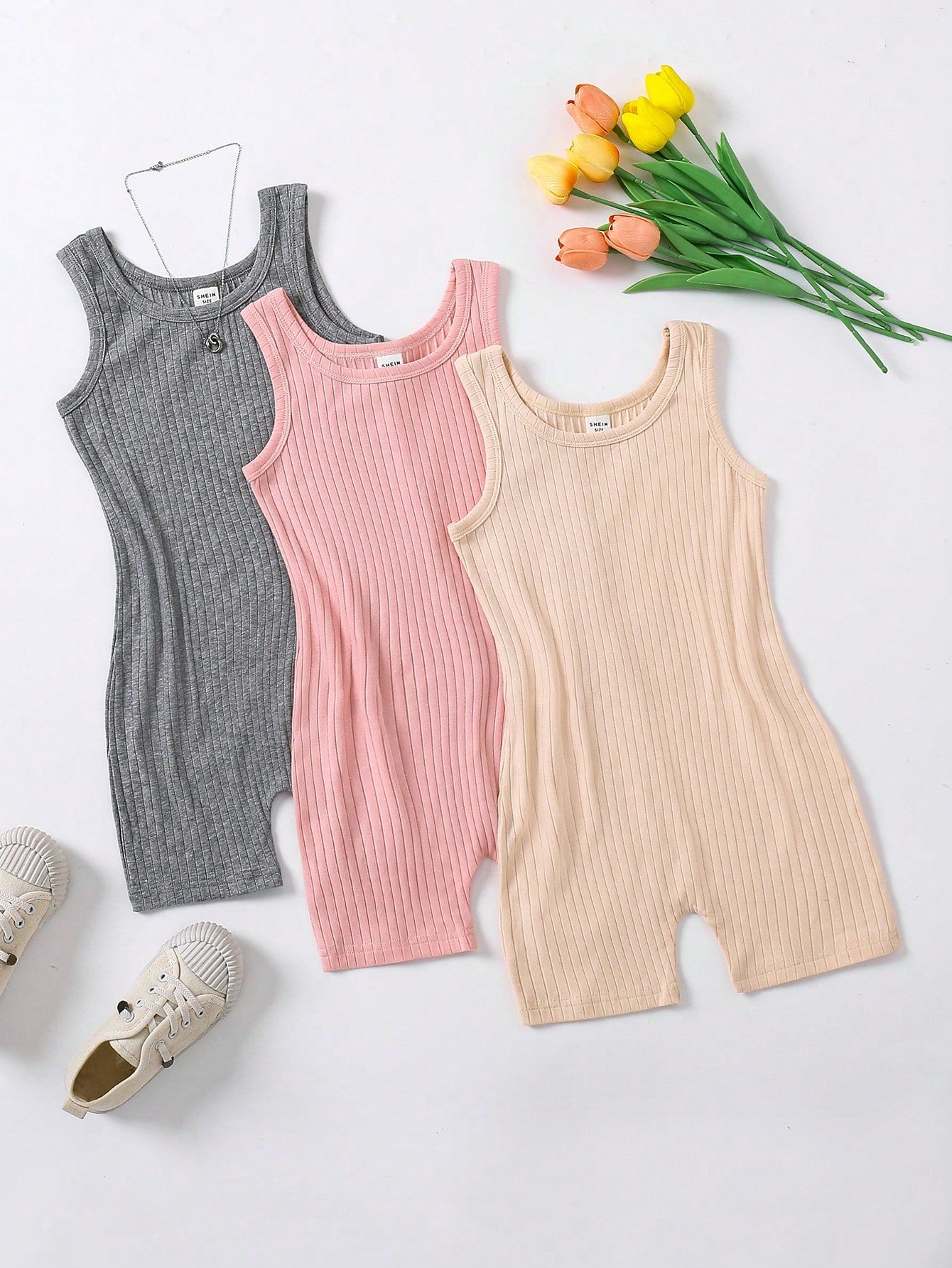 Young Girl Solid Color Sleeveless Romper