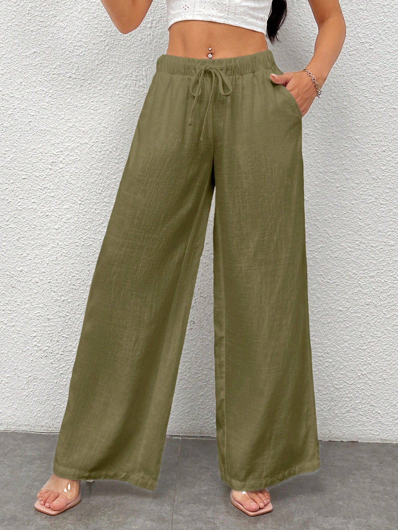 PETITE Women's White Woven Wide Leg Pants