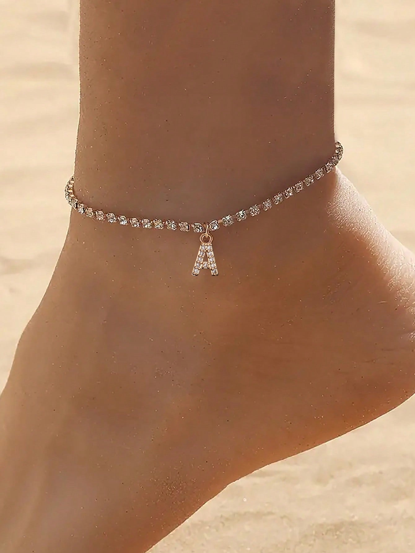 1pc Delicate Luxury Iced Out Zirconia Initial Letter Tennis Chain Anklet For Kids Family Friends Classmates Summer Beach Vacation Party Banquet Street Jewelry Accessory For Children Birthday Gift