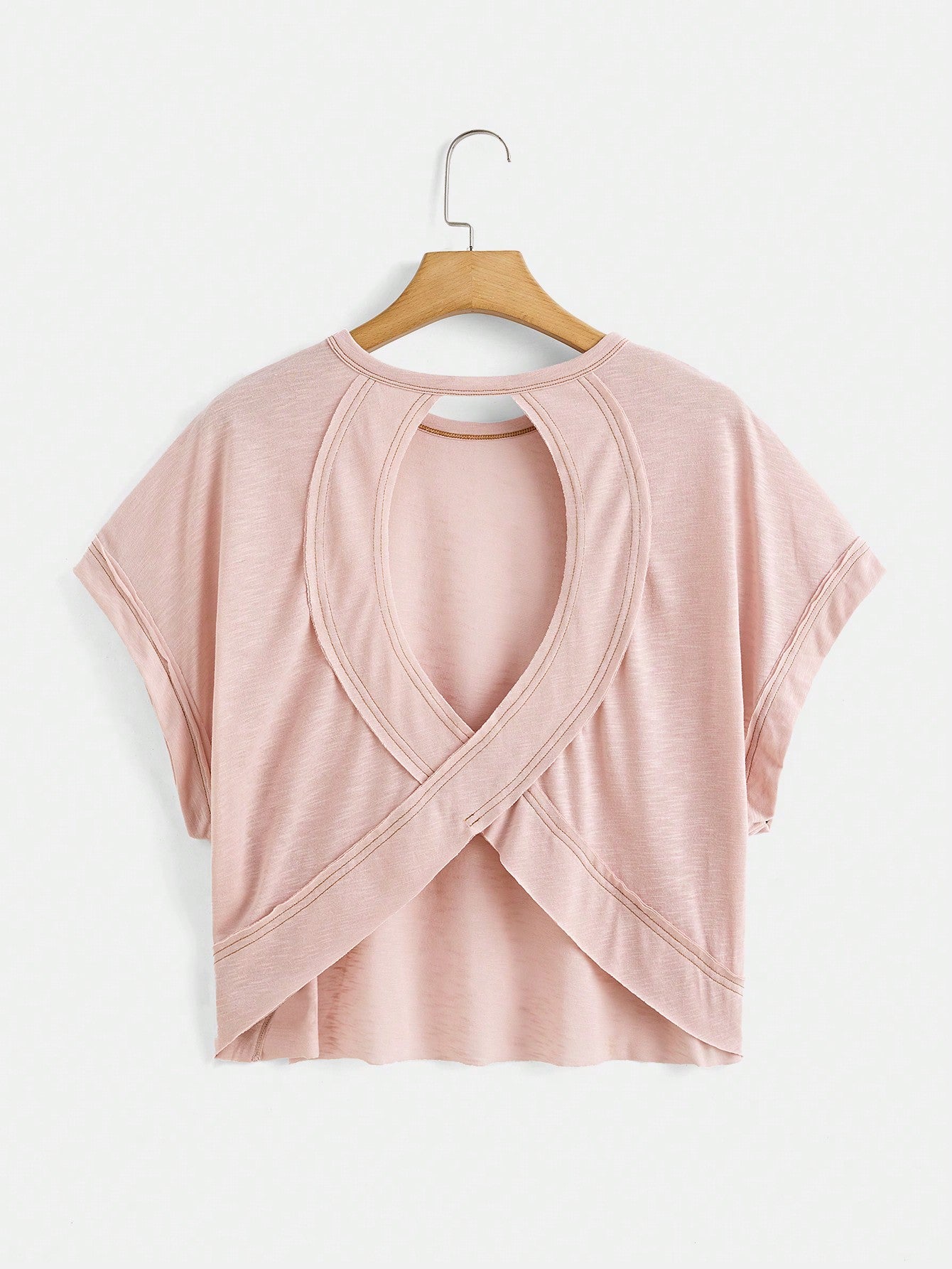 Cut Out Back Batwing Sleeve Tee