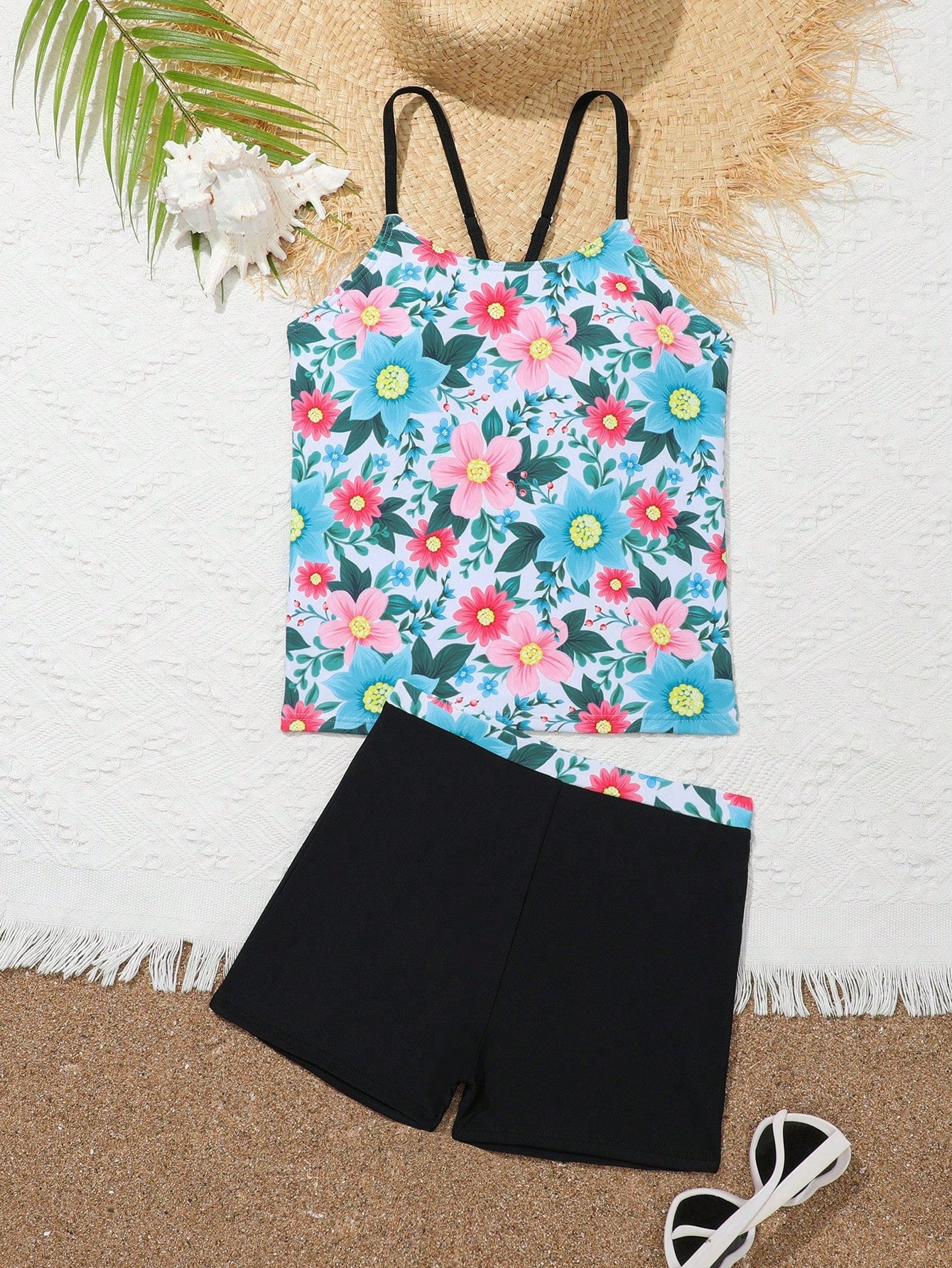 Tween Girls Tropical Print Tankini Set