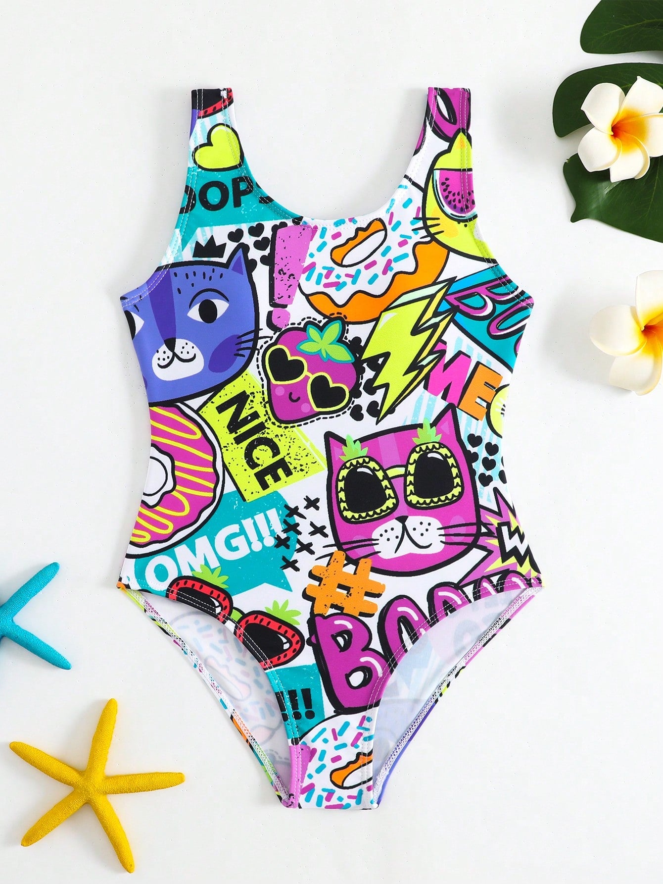 Tween Girl One-Piece Swimsuit With Random Print