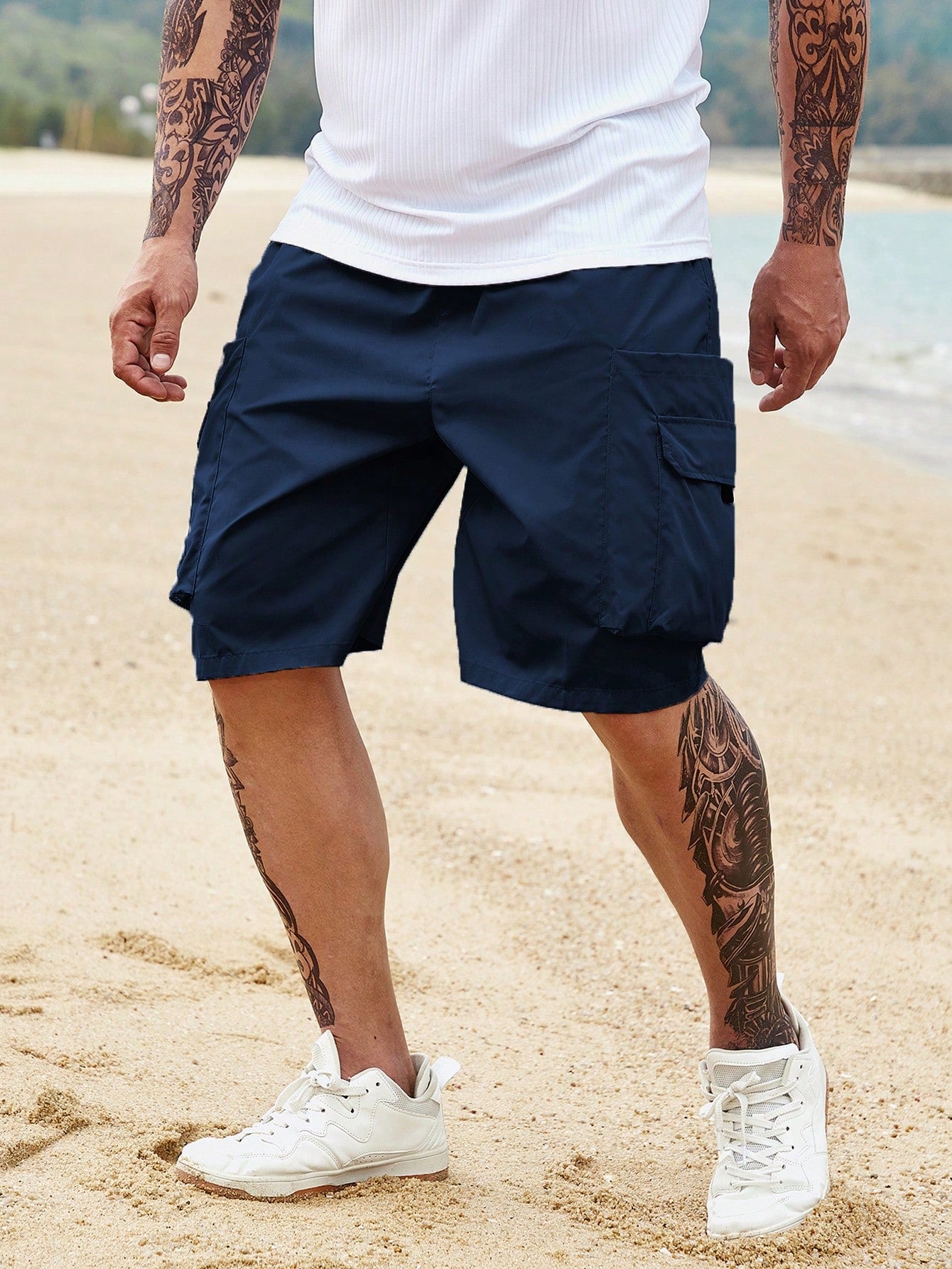 Men Plus Flap Pocket Side Cargo Shorts