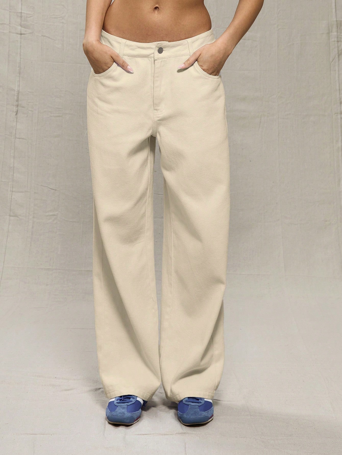 Women Daily Solid Wide Leg Jeans