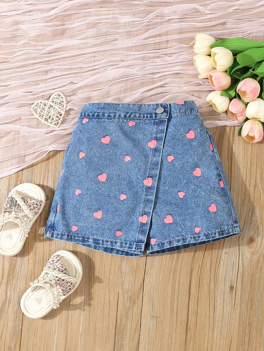 Streecool Kids Girls' (Little) Casual Comfortable Cute Heart Printed Denim Shorts