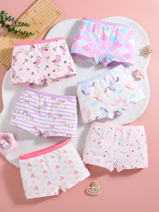 5pcs Tween Girls Fun Love Unicorn Flamingo Dog Patterns School Girl Lingerie Underwear Boxers