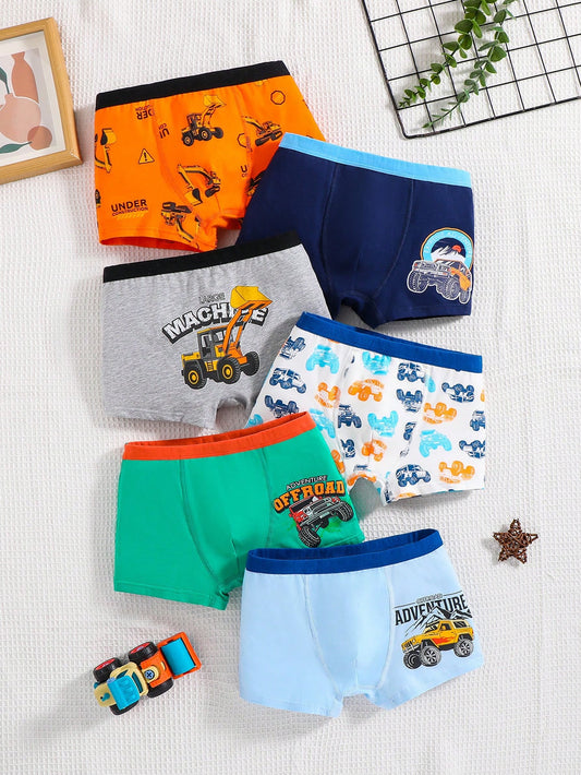 School Boy Lingerie Big Boy Fun Cars 6-Pack Traceable Boxer Briefs