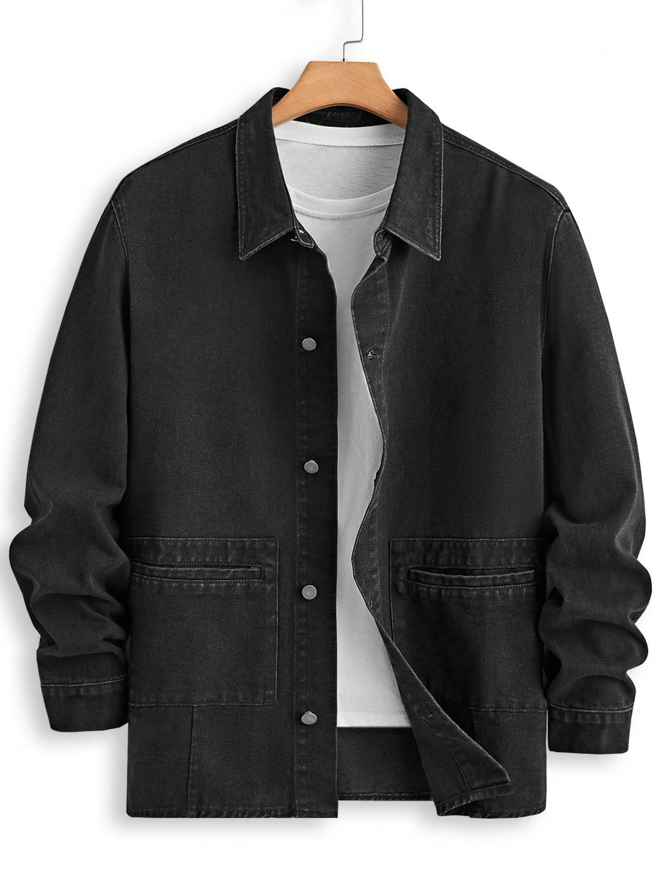 Men's Plus Size Black Denim Jacket, Casual  Jacket