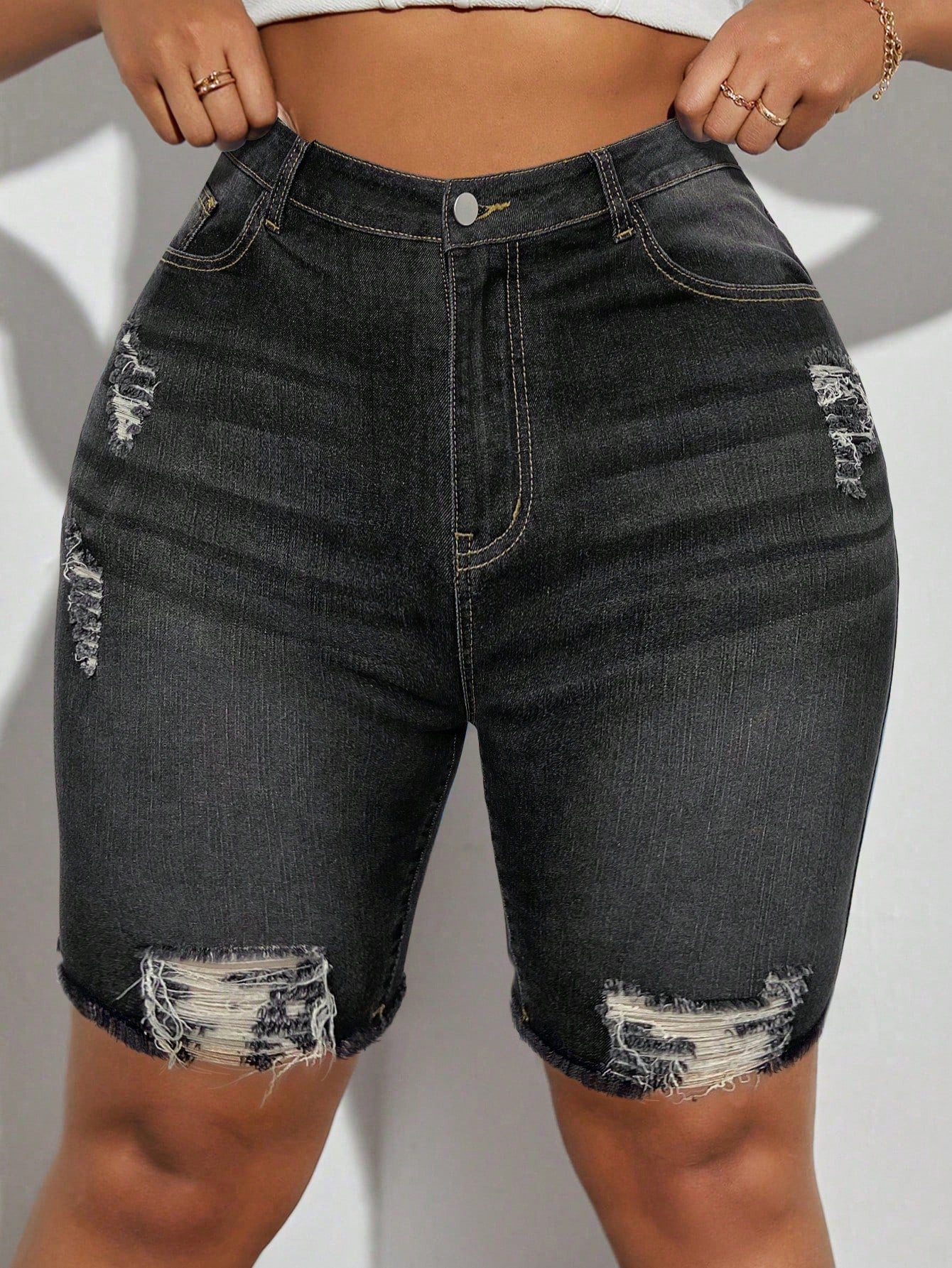 Plus Size Women's Trendy Distressed Denim Shorts