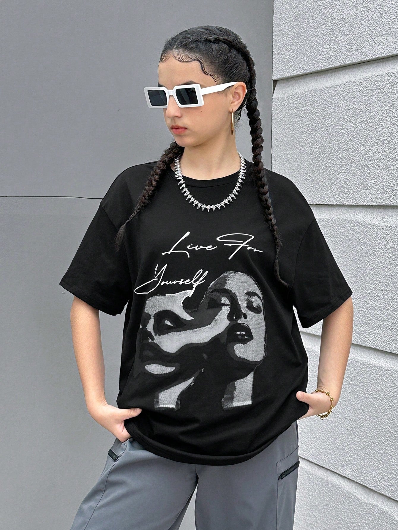 Teen Girls' Casual Print Short Sleeve T-Shirt Suitable For Summer