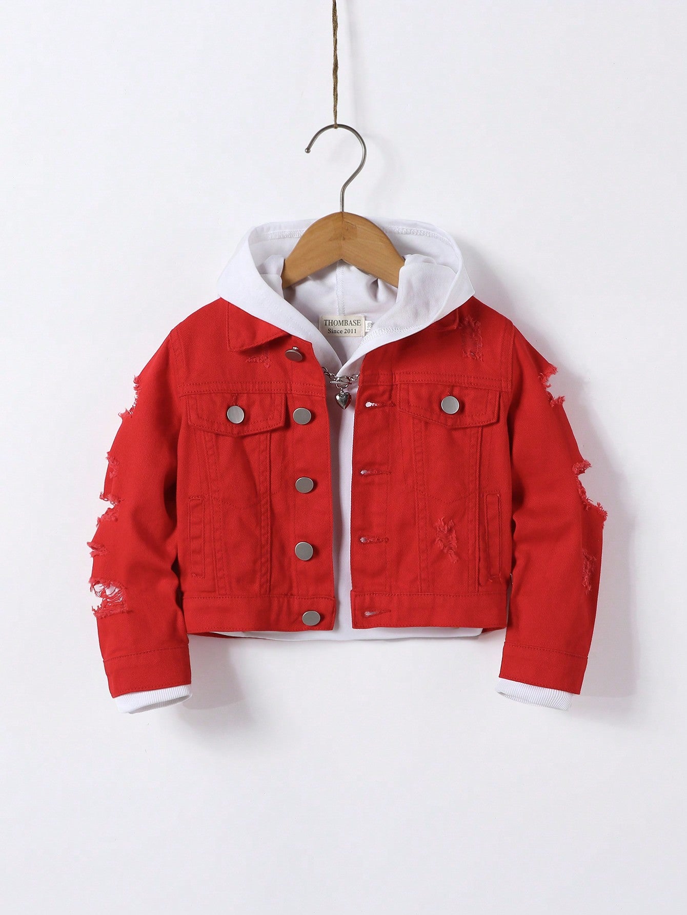 Boys' Casual And Cute Outdoor Red Denim Jacket