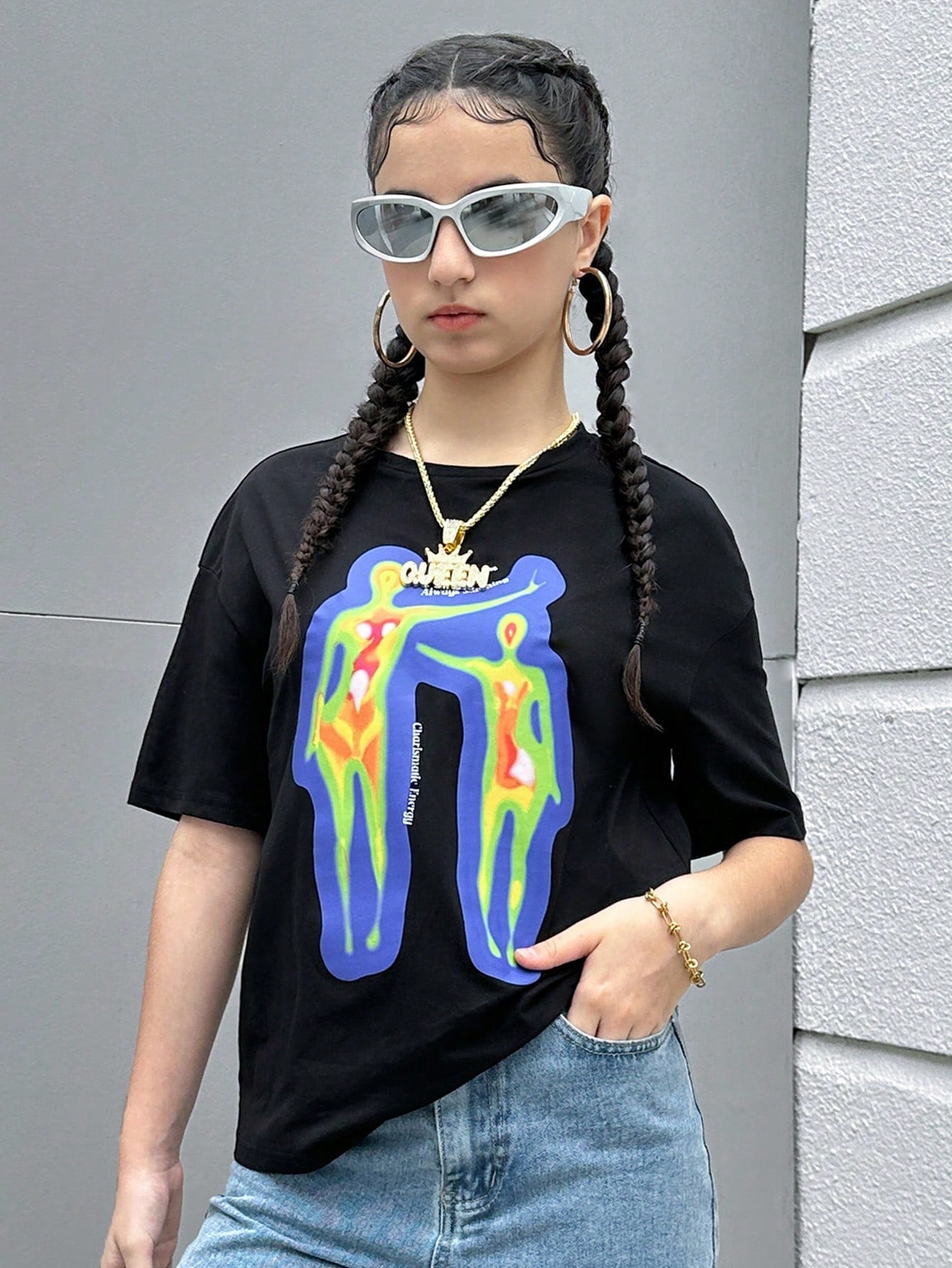 Teen Girl Body Heat Map Print Drop Shoulder Tee