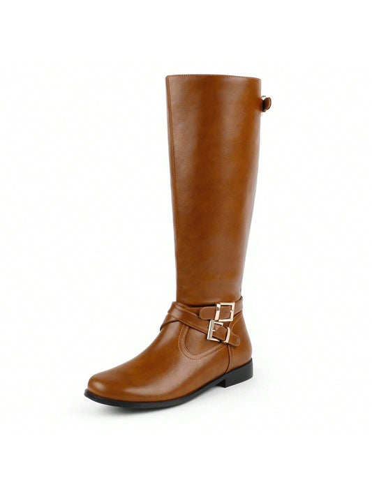 JOY IN LOVE Women's Knee High Flat Riding Boots, Chunky Low Heel Winter Tall Boots