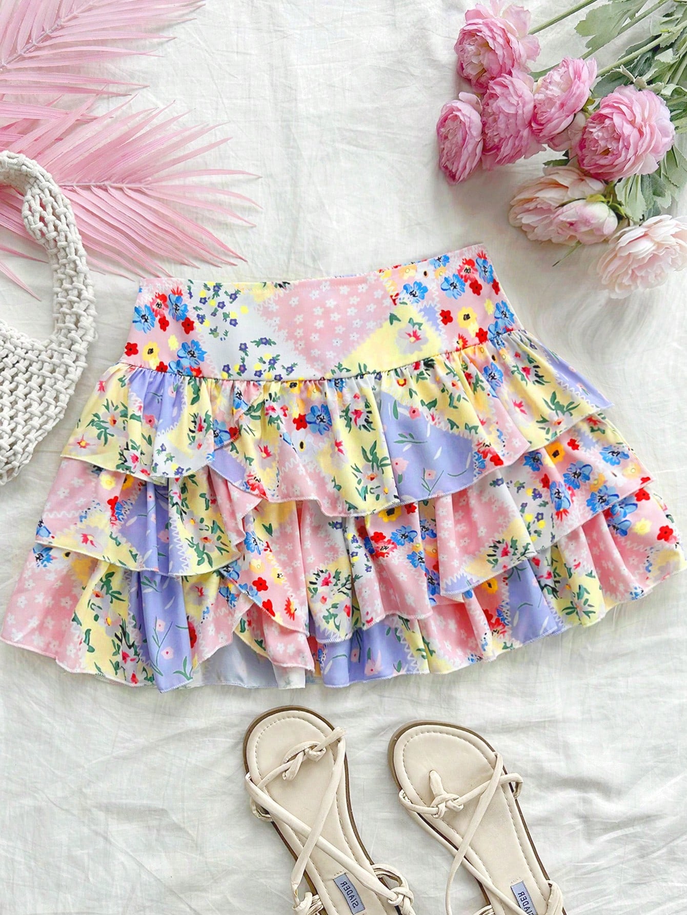 Summer Vacation Romantic Mini Skirt, Irregular Multi-Layered Cake-Style Skirt In White Texture Fabric, Women's Skirt