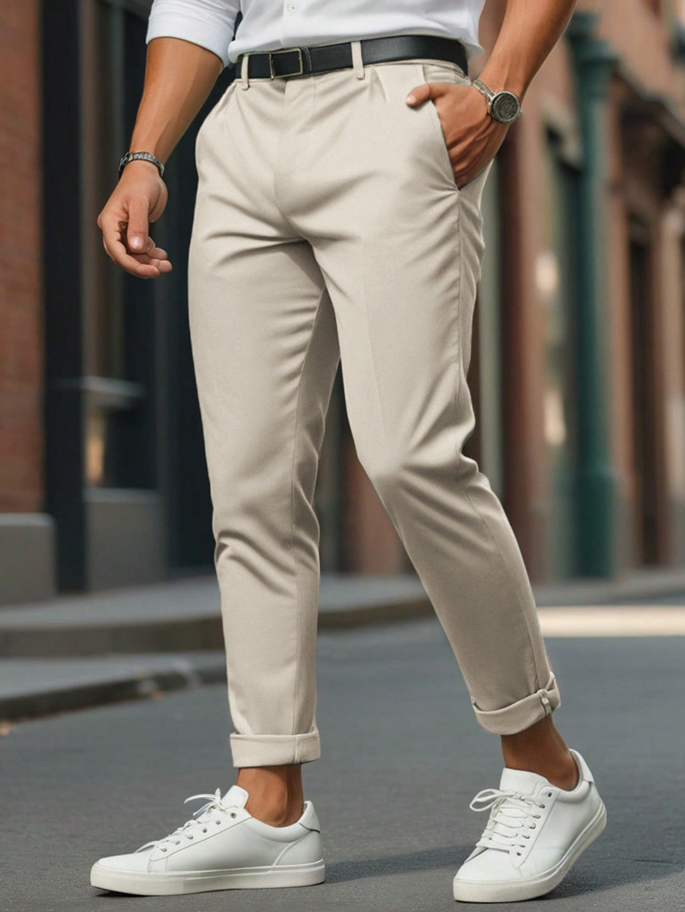 Men's Daily Wear Solid Color Simple Suit Pants