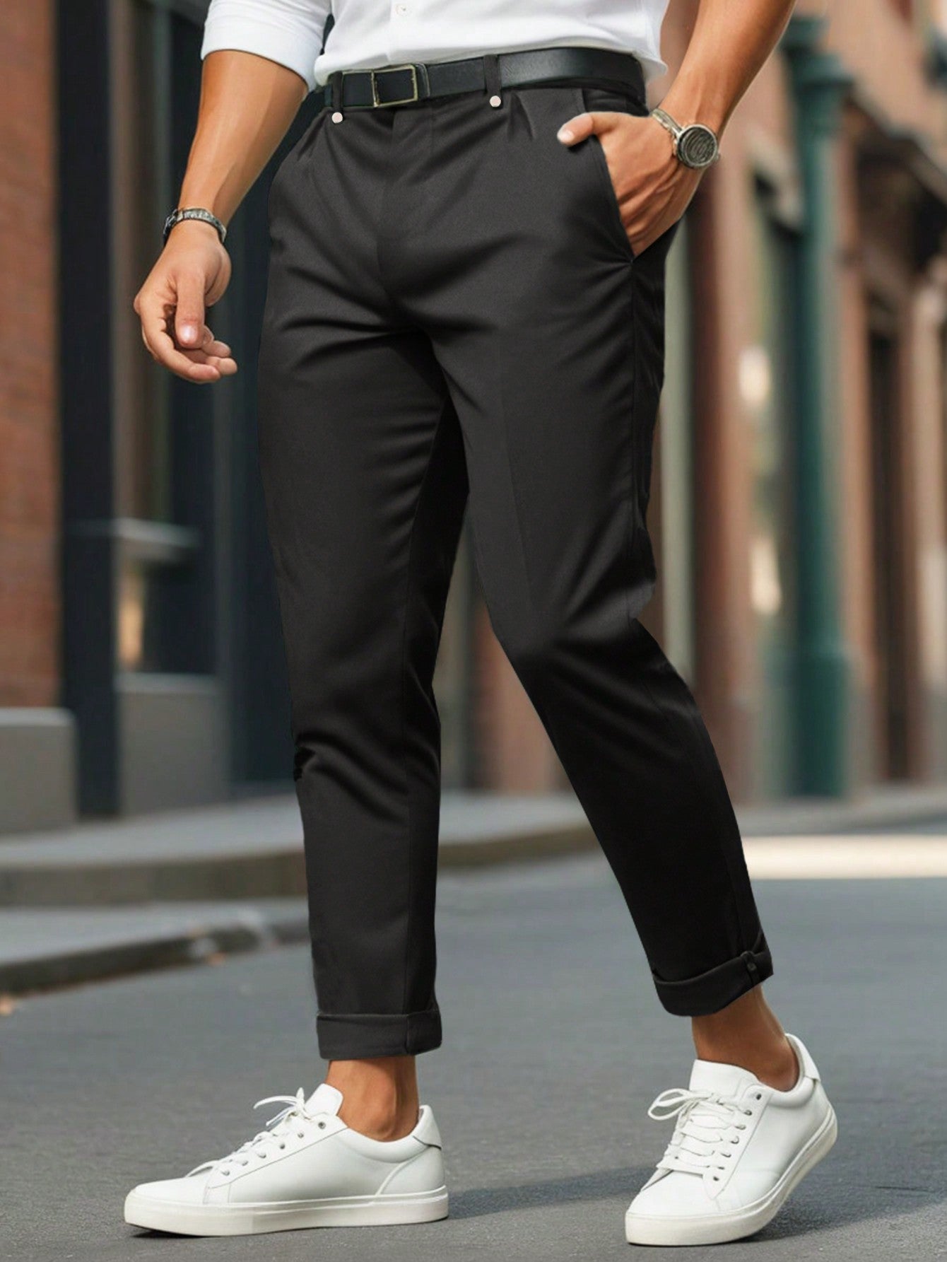 Men's Daily Wear Solid Color Simple Suit Pants