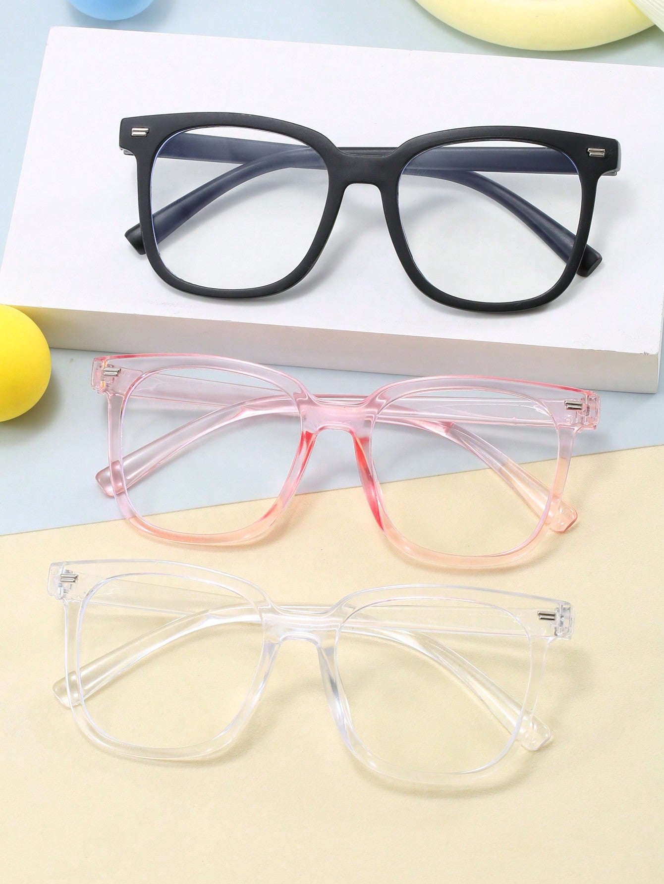 3pcs/Set Square European & American Style Unisex Fashion Decorative Glasses, Non-Prescription