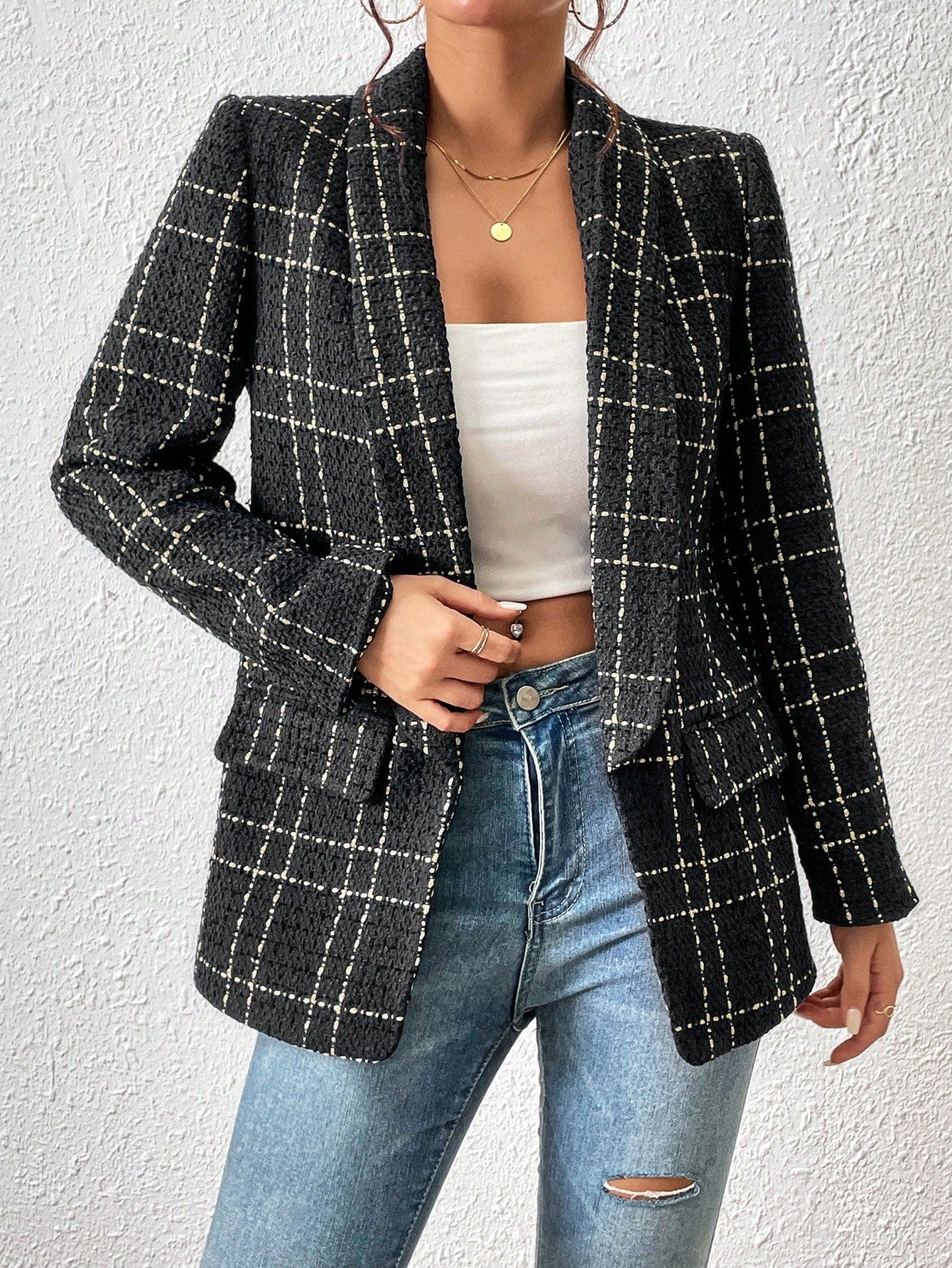 Shawl Collar Flap Detail Open Front Blazer