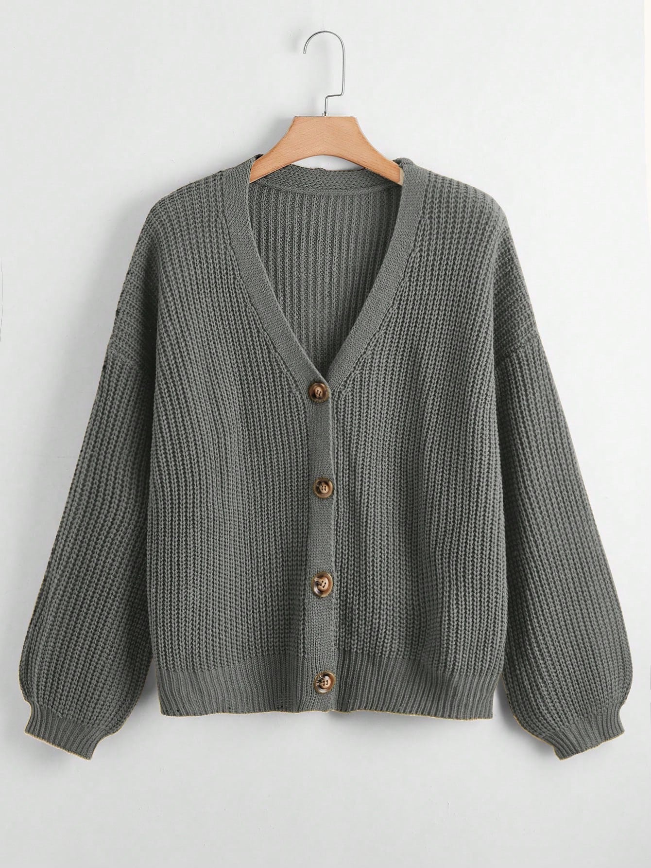 Plus Button Front Drop Shoulder Cardigan