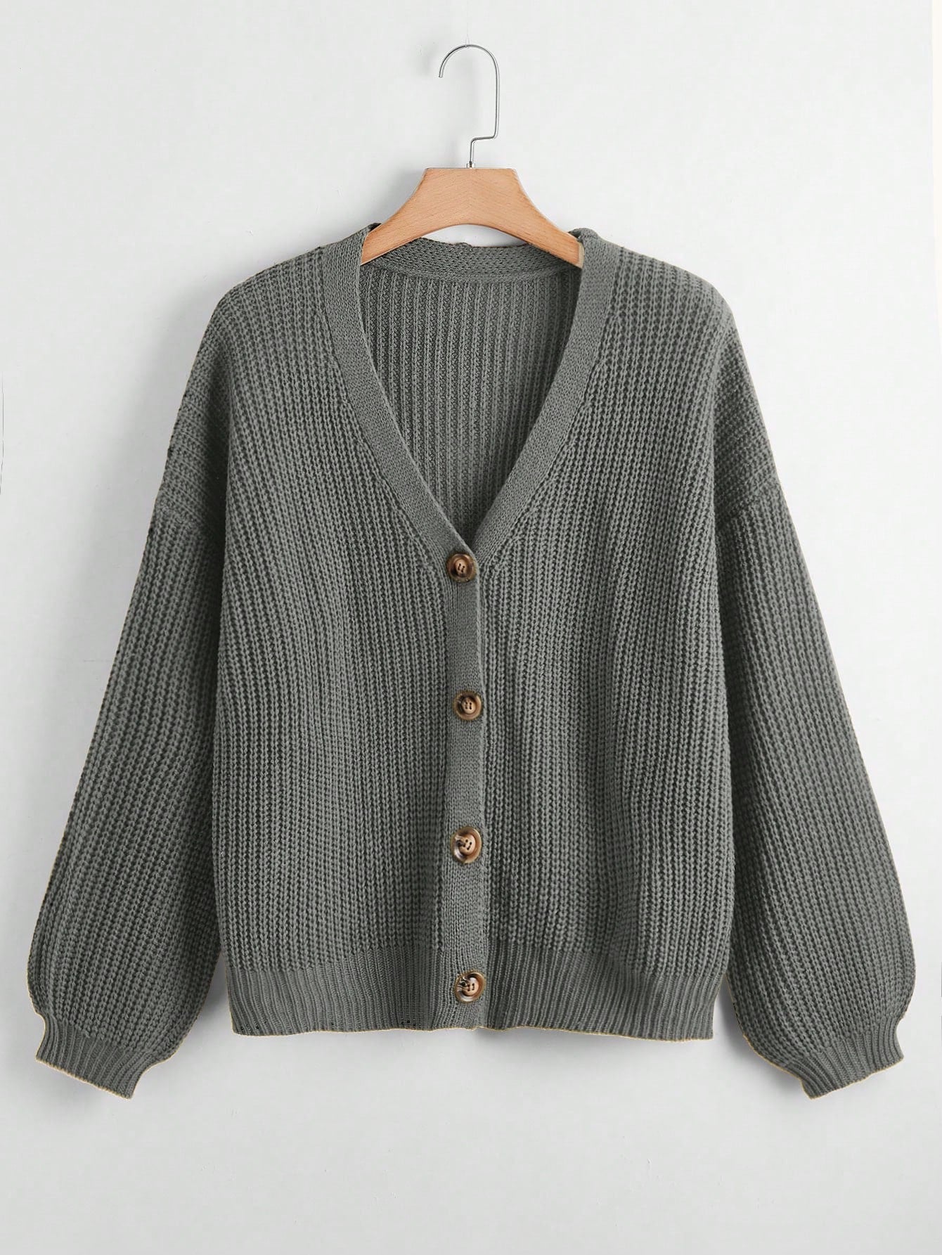 Plus Button Front Drop Shoulder Cardigan