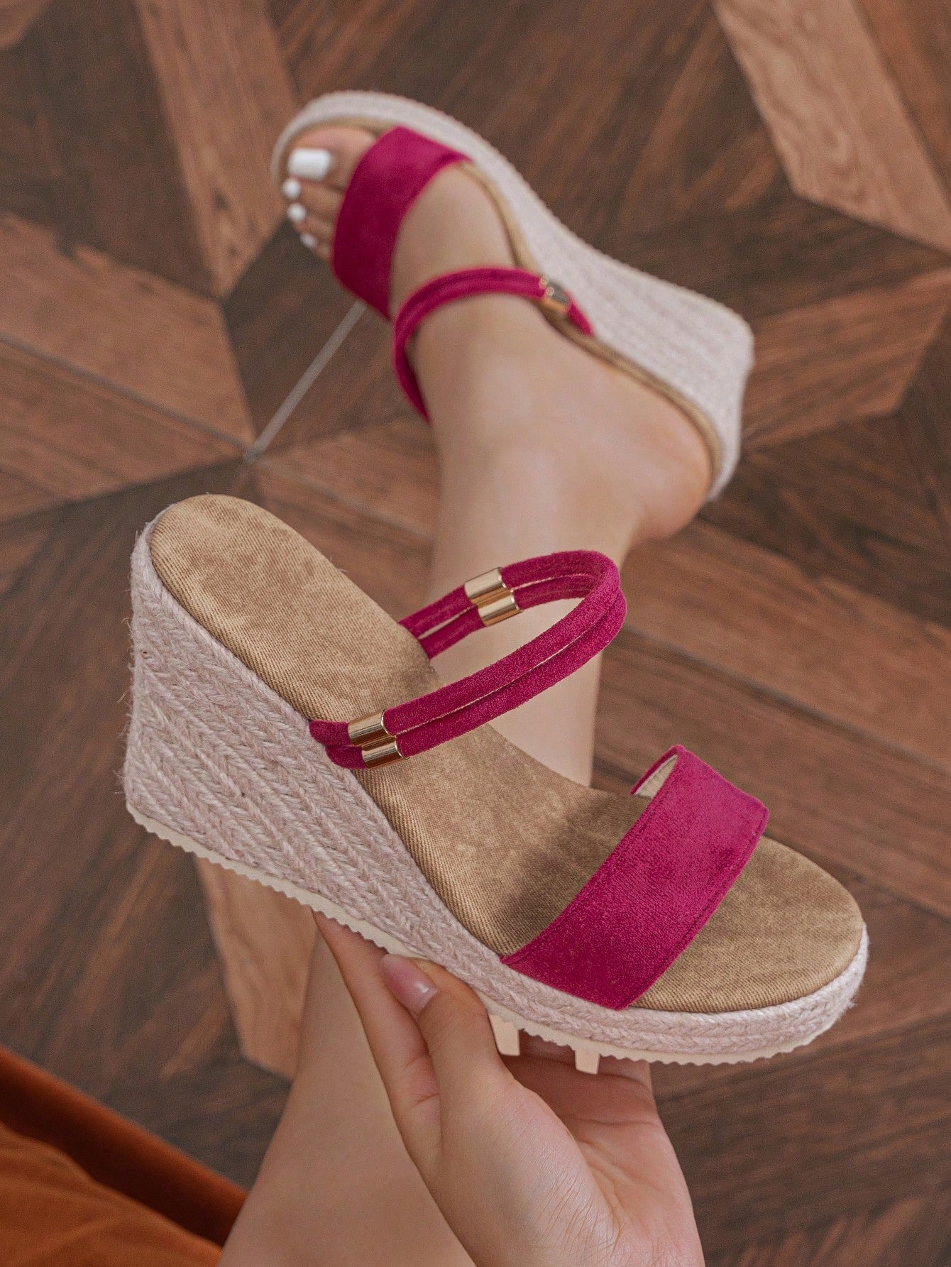 Women's Platform Wedge Sandals, Woven Straw Bottom, Simple One-Strap, Two-Way Wear Flat Slides With Round Toe