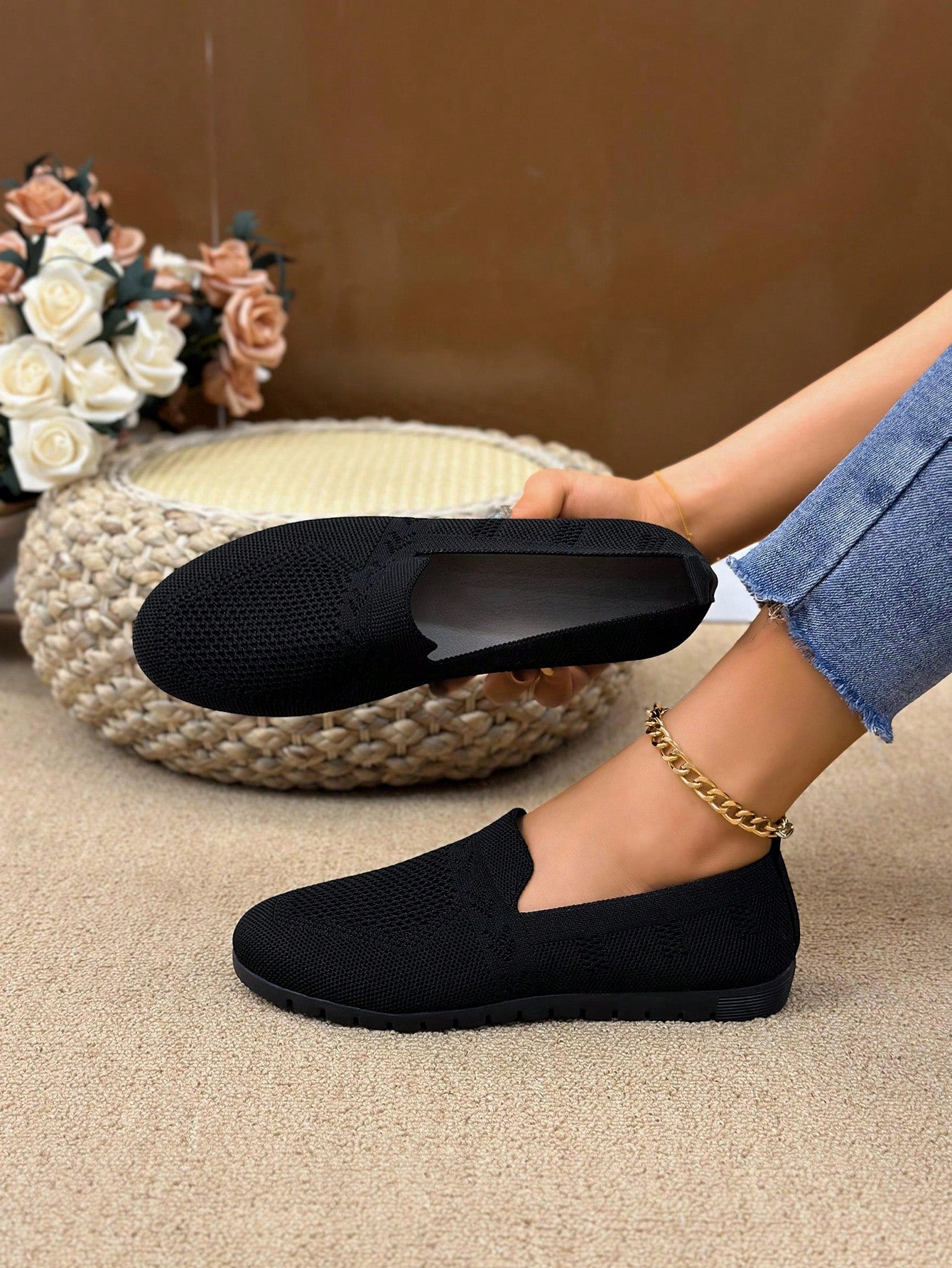 New Women's Fashion Flat Shoes Thick Sole Trendy Lady Shoes, Simple Thick Sole Wedge Flat Shoes, Height-Increasing, Extra Wide, Wearable Indoor/Outdoor, Vacation & School Style Street Elegant Character Round Toe Shoes Suitable For Wide Feet, Handmade Comf