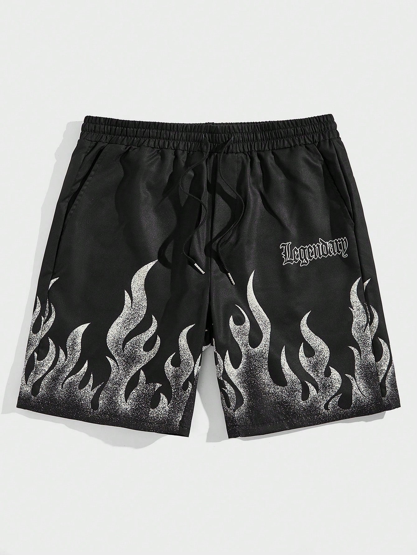 Men's Woven Casual Shorts With Flame Letter Print Pattern Graphic Fire