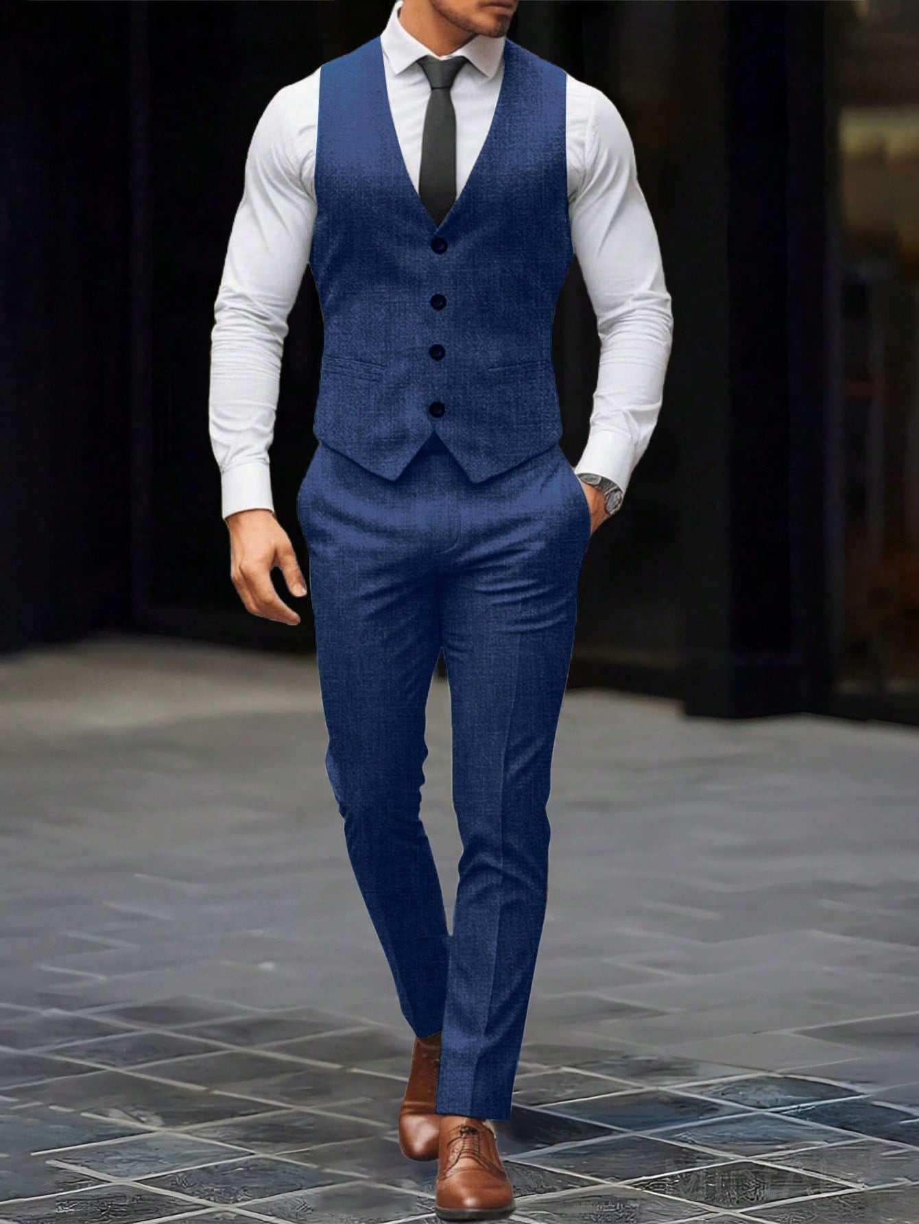 Men's Single-Breasted Casual Sleeveless Suit Vest And Suit Pants Set