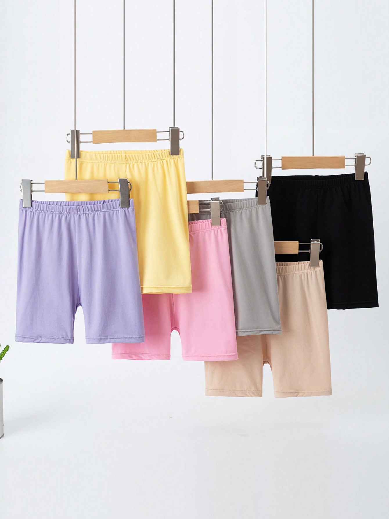 Young Girl 6pcs Thin Leggings Solid Color Shorts For Layering, Kids & Teens Sizes