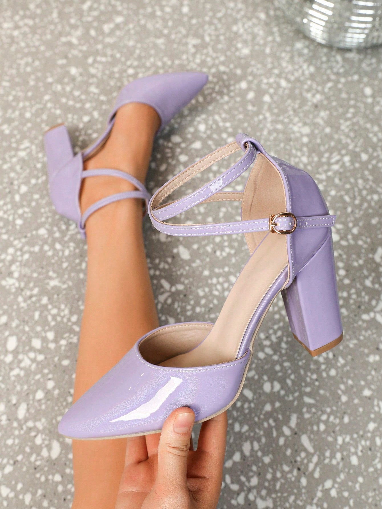 Women's Purple Pointy Toe Chunky Heel Sandals - Simple French Style, Fashionable, Elegant, Elongate Leg, Slimming High Heels
