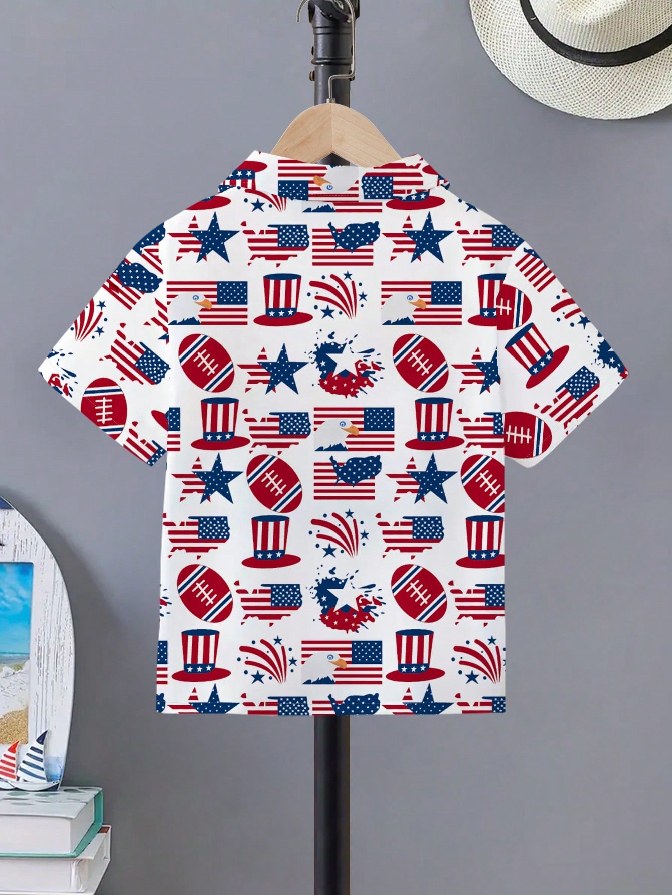 2024 Spring/Summer New Arrival Cool American Flag Printed Short Sleeve Casual Shirt (Random Cut) For Tween Boys