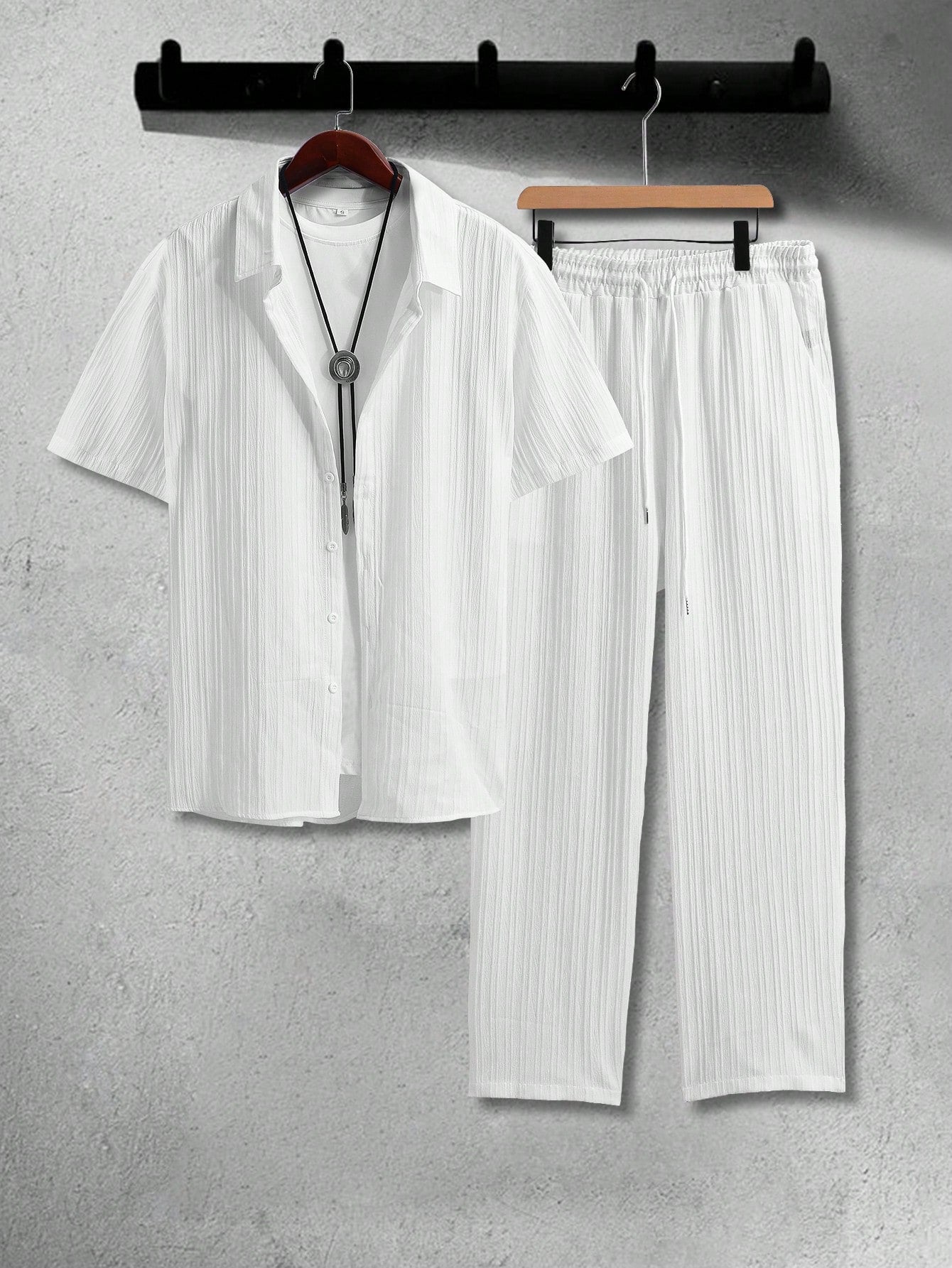 Men's Plus Size Solid Color Simple Daily Two-Piece Outfit