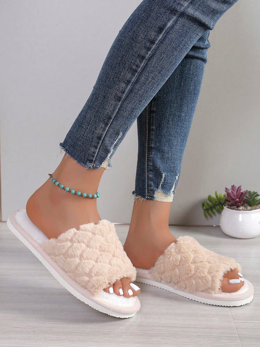 Ladies' Winter Scale Pattern Plush Slippers, Warm Goose Feather Indoor House Shoes, Comfortable Slippers For Home, Dormitory And Students