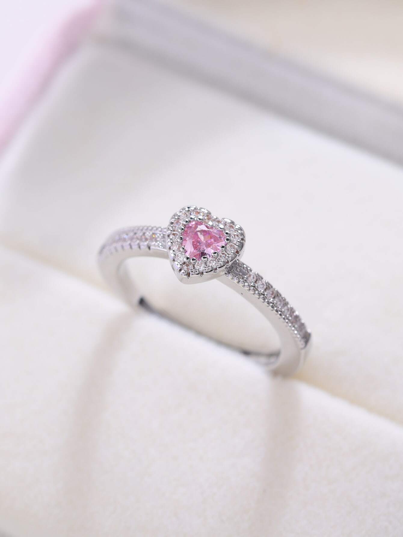 1pc Elegant Pink Heart Shaped Ring For Girls