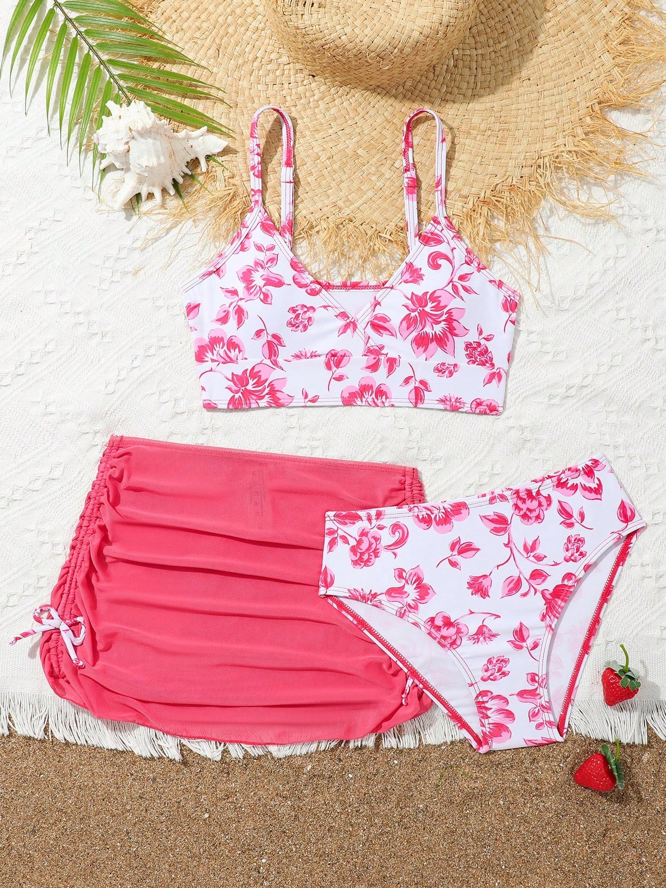 3pcs/Set Tween Girl Random Ditsy Floral Bikini Set Summer Beach