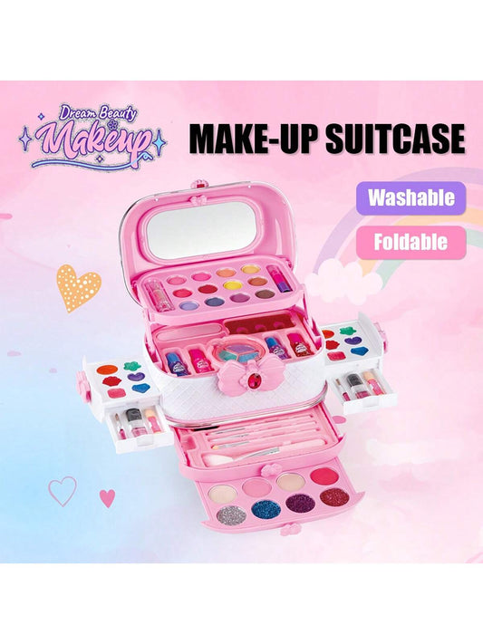 Kids Makeup Kit Toy For Girls, Rich Built-In Cosmetic Box,Princess Washable Pretend Play Cosmetic Set Toys With Mirror,  & Safe, Birthday,Christmas,Halloween Gifts