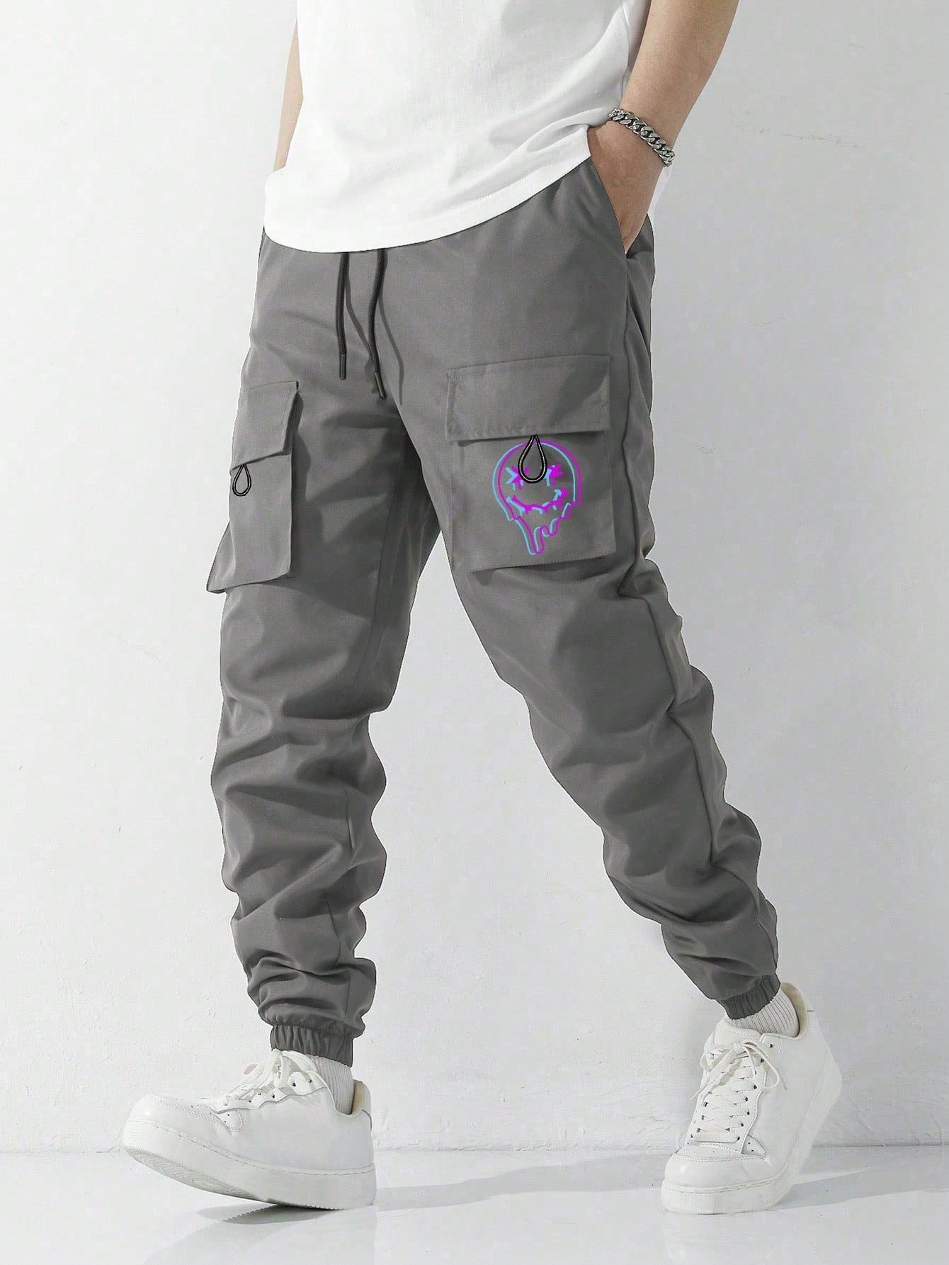 Spring/Summer Season Casual Cargo Pants With Drawstring, College Style, For Tween Boys