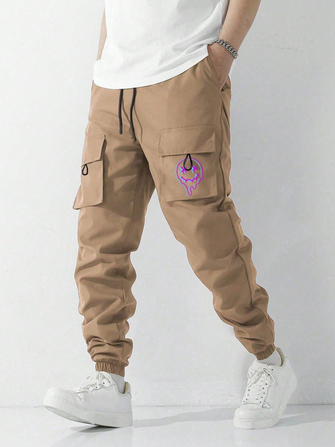 Spring/Summer Season Casual Cargo Pants With Drawstring, College Style, For Tween Boys