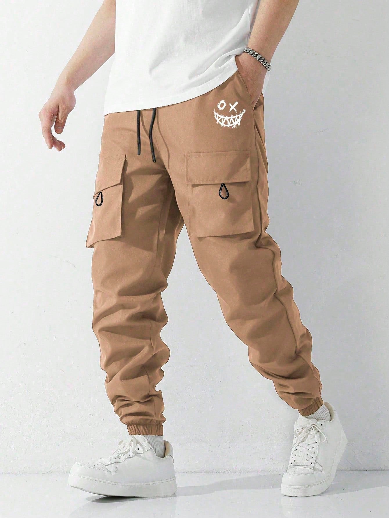 Tween Boy Spring Summer Autumn Seasonal Casual Drawstring Cargo Pants, Back-To-School Collegiate Style, Unlined