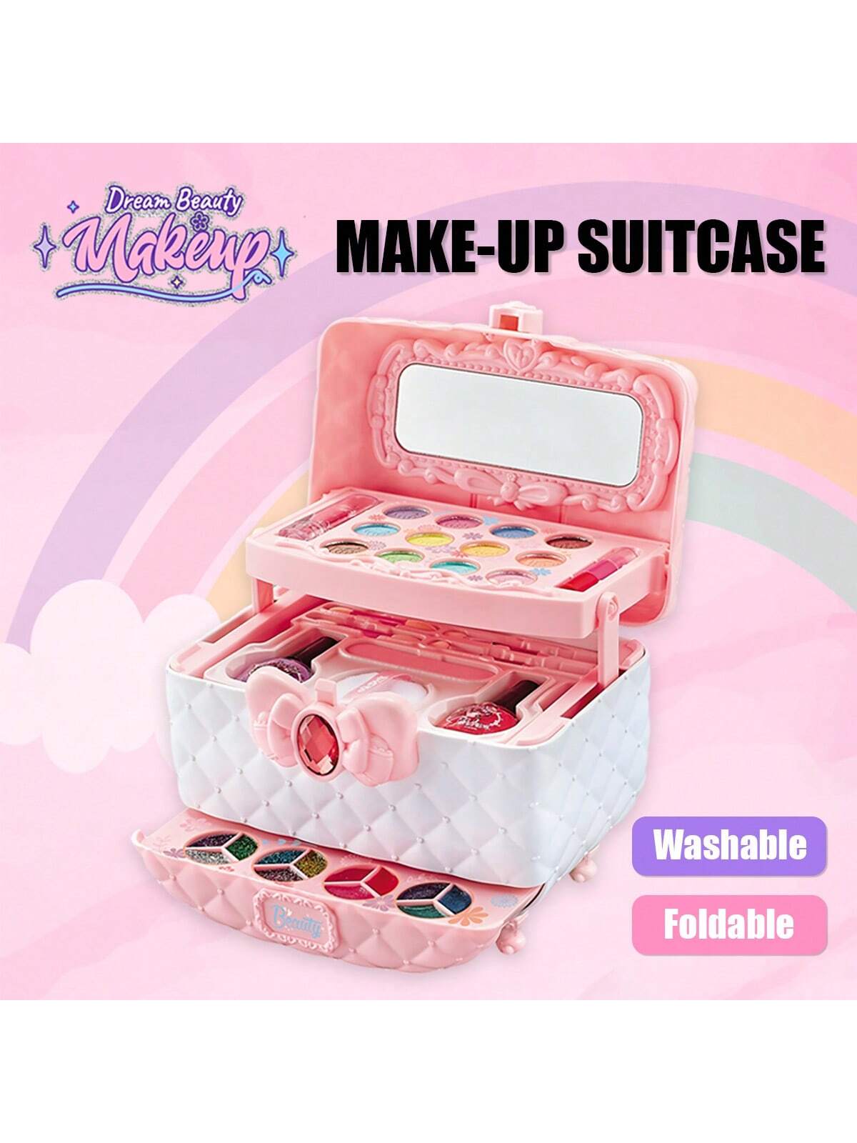 Kids Makeup Kit For Girls, Princess Real Washable Pretend Play Cosmetic Set Toys With Mirror,  & Safe, Birthday,Christmas,Halloween Gifts