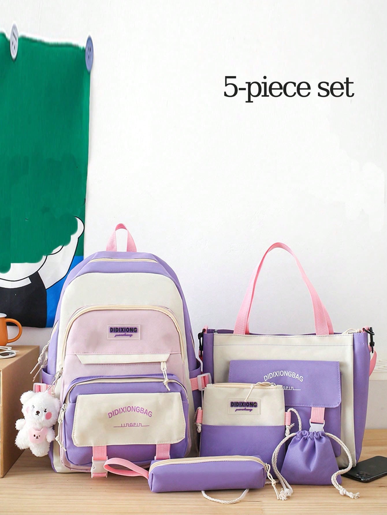 5pcs Set School Bag For Girls Multi-functional Student Book Bag Large Capacity Teen Girl Schoolbag