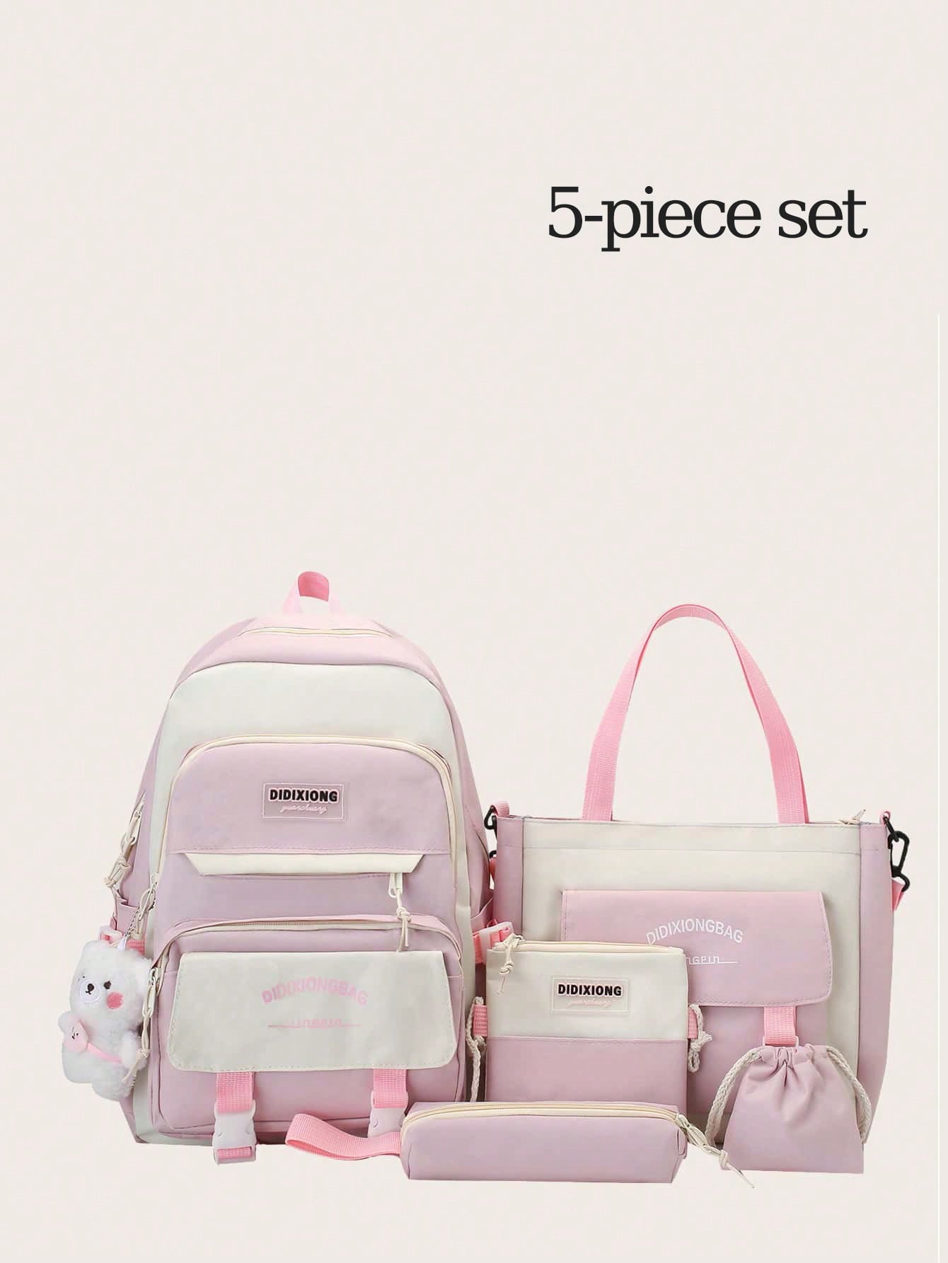 5pcs Set School Bag For Girls Multi-functional Student Book Bag Large Capacity Teen Girl Schoolbag