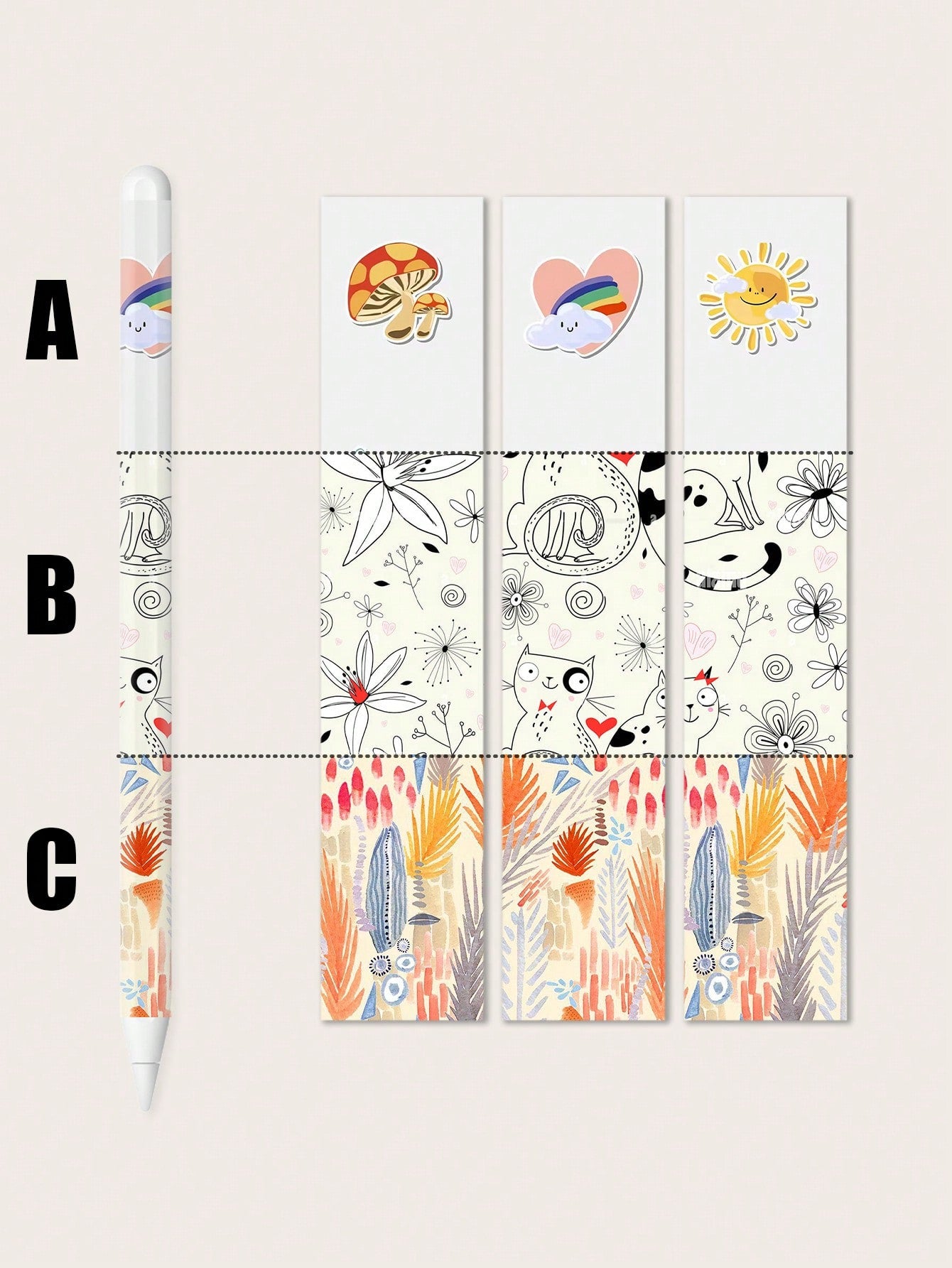 3pcs/Set Sticker Skin For Apple Pencil Pro, With Mushroom, Flower, Dark Cloud Patterns, Made Of Breathable PVC Material. The Sticker Can Beautify And Protect The Apple Pencil From Scratches, Making It A Unique Gift For Yourself!